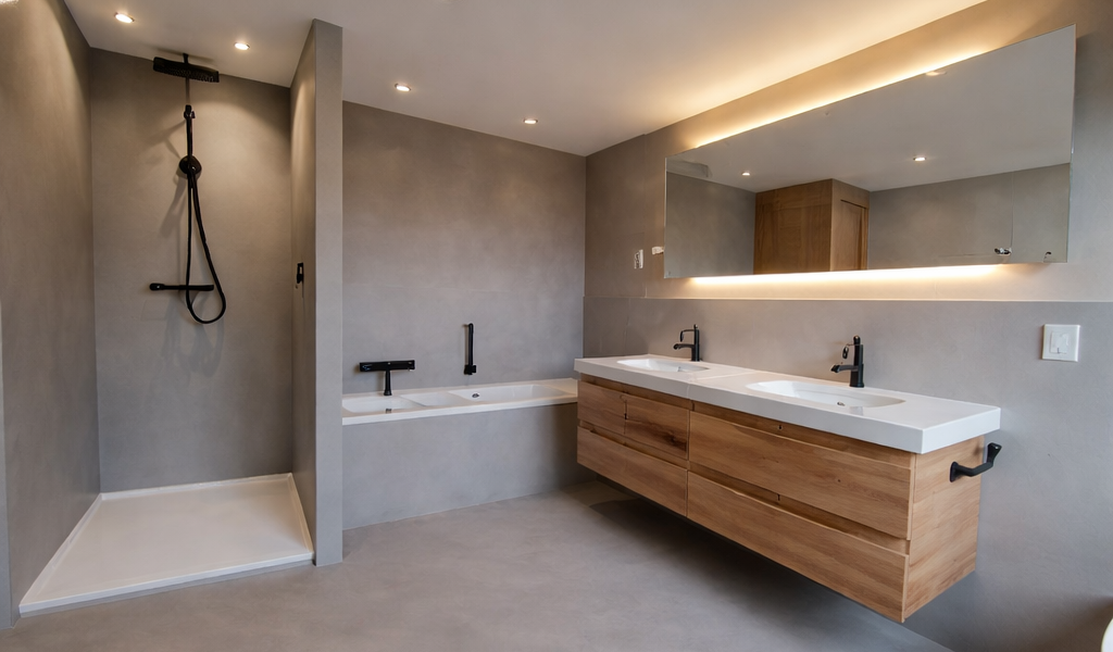 badezimmer nachher - Maler in Rostock Ronny Rohde - fugenloses Bad Rostock, Wandgestaltung Rostock